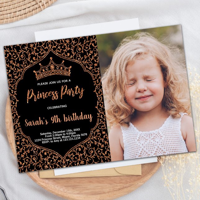 Fotokoppar Glitter Princess Birthday Investigation Inbjudningar (Photo Copper Glitter Princess Birthday Invitations)