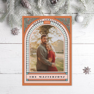 Fotokort för antique Arch Holly Deco-Orange-Helgda Julkort