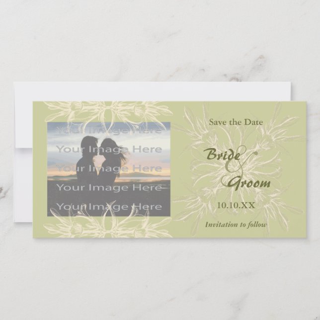 Fotokort för Antique Olive Blommigt Bröllop Spara Datumet (Framsida)