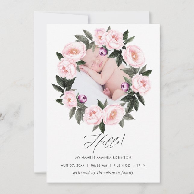 Fotokort för blommigtens födelsemeddelande meddelande (Framsida)