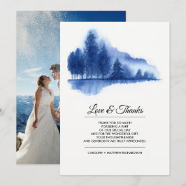 Fotokort för Blue Winter Forest Tack Bröllop Kort
