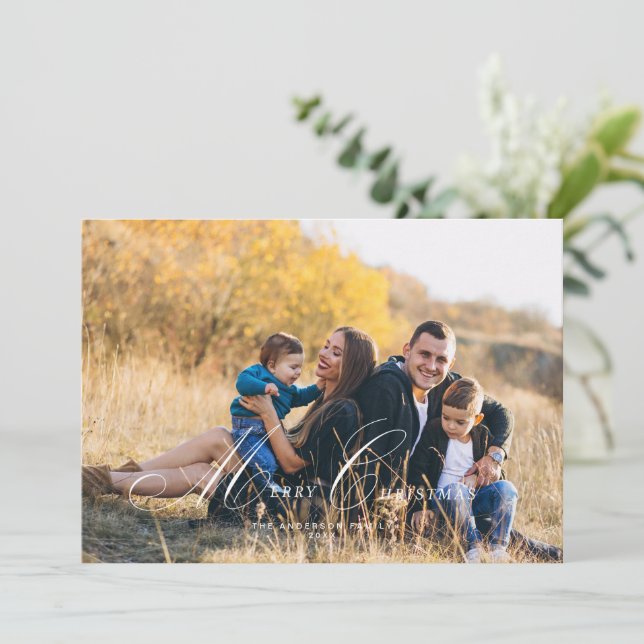 Fotokort för Calligraphy Script God jul Inbjudningar (Stående Fram)