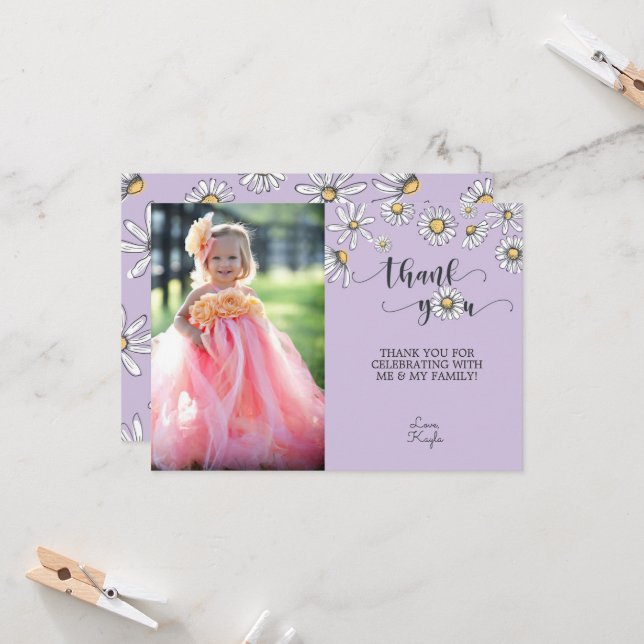 Fotokort för daisy Tack - Lila Inbjudningar (Fram/Back In Situ)