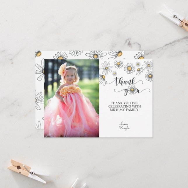 Fotokort för daisy Tack - vitt Inbjudningar (Fram/Back In Situ)