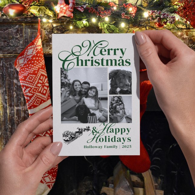 Fotokort för elegantens skriptfamilj julkort (Send warm wishes with this vintage-inspired holiday photo card.)