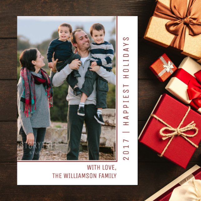 Fotokort för enkel Helgdag | Burgundy Julkort (Burgundy Simple Line Holiday Photo Card)