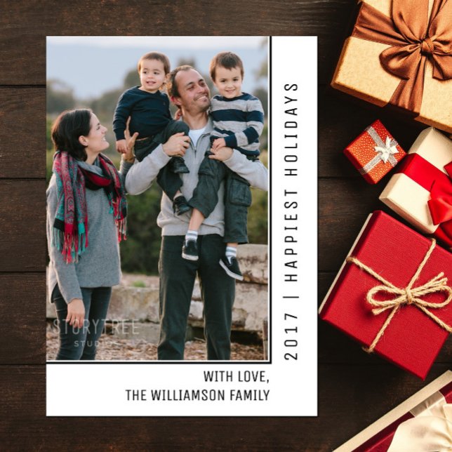 Fotokort för enkel Helgdag | Svart Julkort (Black Simple Line Holiday Photo Card)