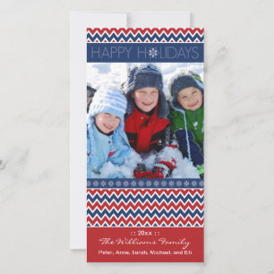 Fotokort för familjen Chevron Mönster (rött/blått) Julkort