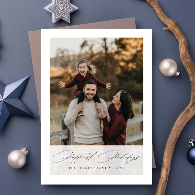 Fotokort för familjen elegant Script Happest Helgd Julkort (Skapare uppladdad)