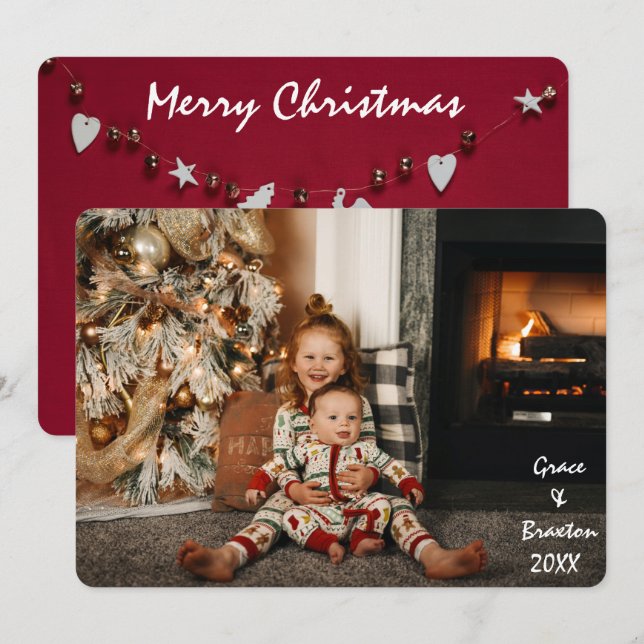 Fotokort för familjen God jul Gott nytt år Julkort (Fram/baksida)