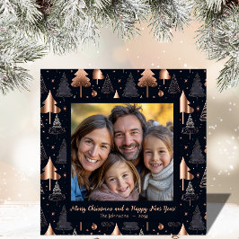 Fotokort för familjen Guld och Black Julgran Julkort