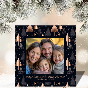 Fotokort för familjen Guld och Black Julgran Julkort