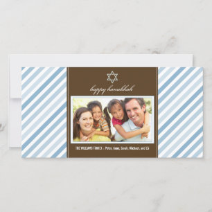 Fotokort för familjen lycklig Hanukkah (blått) Julkort