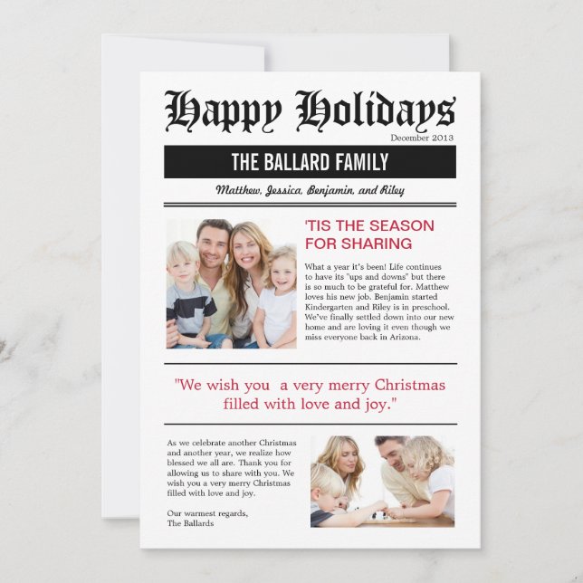 Fotokort för Family News Helgdag Julkort (Framsida)