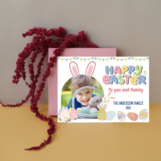 Fotokort för färglöst Påskägg Tack Kort (Colorful Bunny Easter Egg Photo Card)