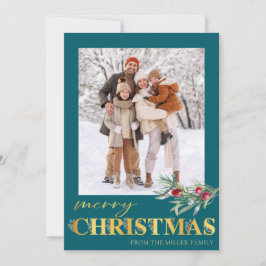 Fotokort för Faux Guld Grönt God jul Helgdag Julkort