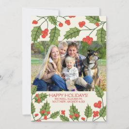 Fotokort för Festive Holly Glad helg Julkort