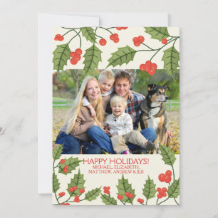 Fotokort för Festive Holly Glad helg Julkort