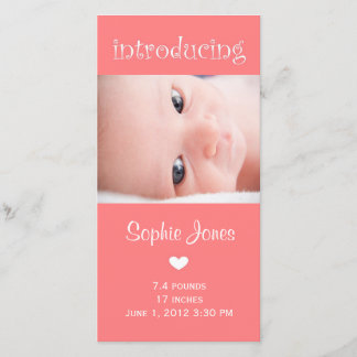 Fotokort för födelseannonsering vid rosa flicka meddelande