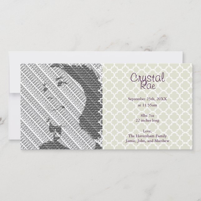 Fotokort för födelseattentat i Silver Baby Meddelande (Framsida)