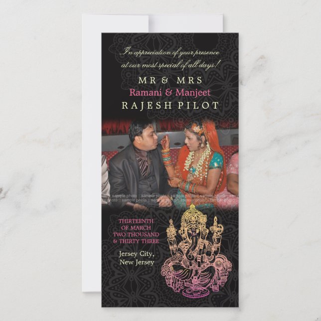 Fotokort för Ganesh Indian Bröllop Tack (Framsida)