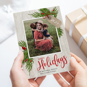 Fotokort för Gift Märkre Greenery Farmhouse Helgda Julkort