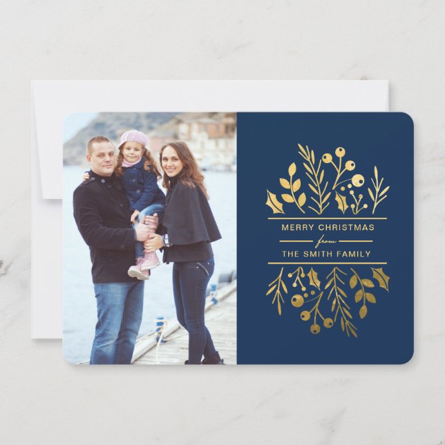 Fotokort för God jul-helgdag med ramblommigt Julkort (Framsida)