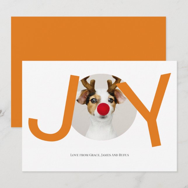 Fotokort för god jul Joy Orange Inbjudningar (Fram/baksida)