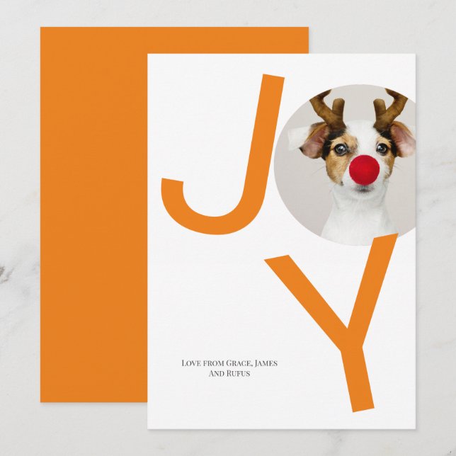 Fotokort för god jul Joy Orange Inbjudningar (Fram/baksida)