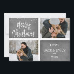 Fotokort för god jul Snö eller snöflingor Julkort<br><div class="desc">God jul Charcol Grått Hand skrev två fotokort med skript. Bilden och texten i det här handskrivna penselskriptet kan uppdateras och anpassas med fotot och namn. Det här kortet visningar även ditt namn på baksidan av julkortet.</div>