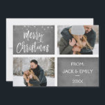 Fotokort för god jul Snö eller snöflingor Julkort<br><div class="desc">God jul Charcol Grått Hand skrev två fotokort med skript. Bilden och texten i det här handskrivna penselskriptet kan uppdateras och anpassas med fotot och namn. Det här kortet visningar även ditt namn på baksidan av julkortet.</div>