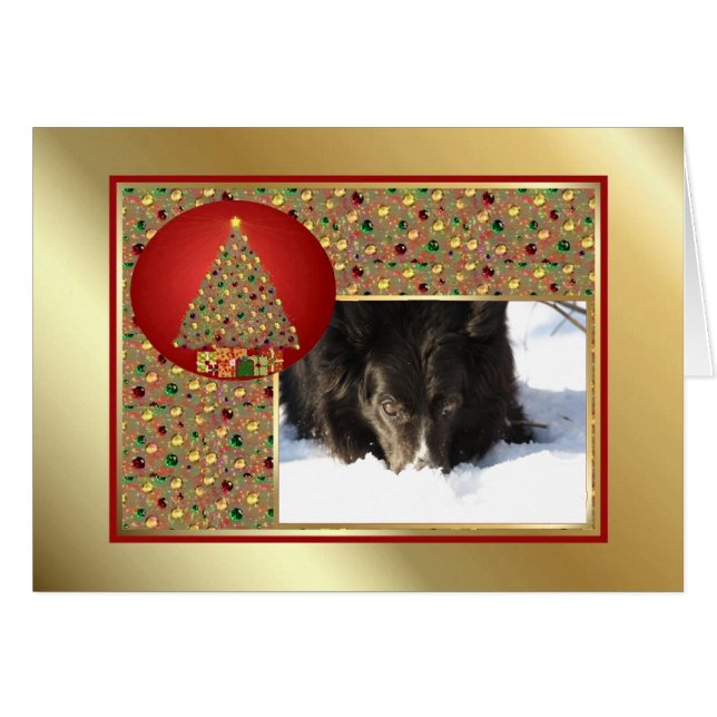 Fotokort för Golden Julgran Anpassningsbar Hälsningskort (Framsidan Horizontal)