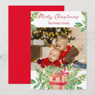 Fotokort för Gräs-familjen i god jul Watercolor Julkort