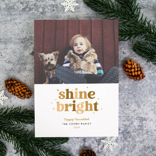 Fotokort för Guld Shine Bright Hanukkah Julkort