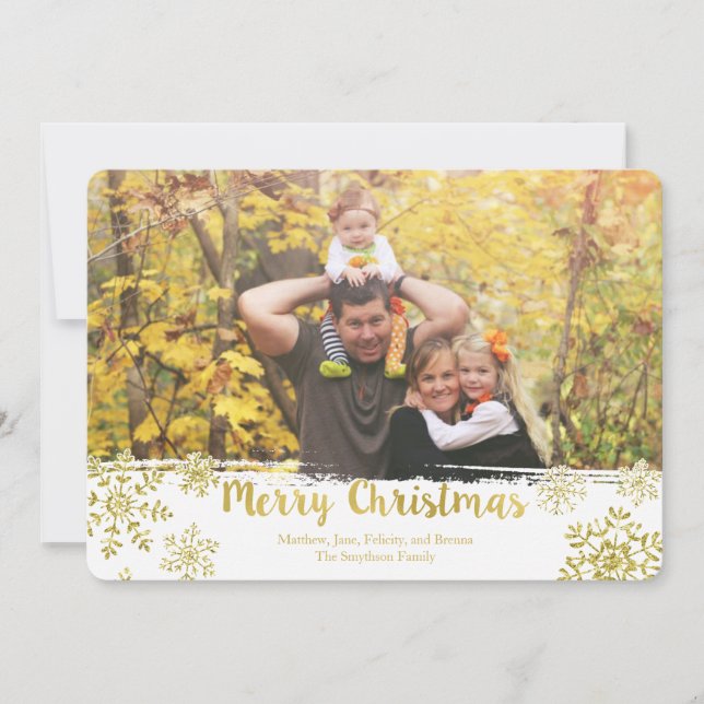 Fotokort för Guld Snowflake God jul Helgdag Julkort (Framsida)