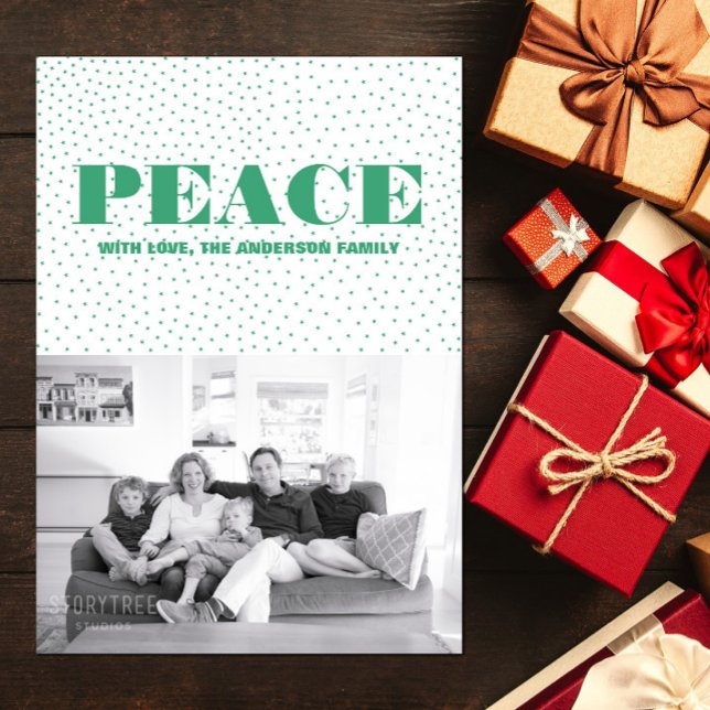 Fotokort för Helgdag med startad fred | GRÖNT Julkort (Starred Peace Holiday Photo Card - Green)