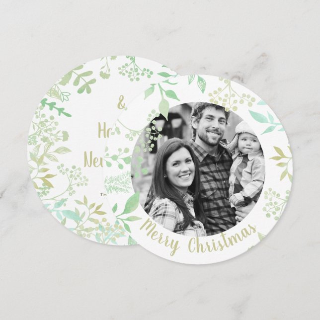 Fotokort för helgdagar i grönt God jul Inbjudningar (Fram/baksida)