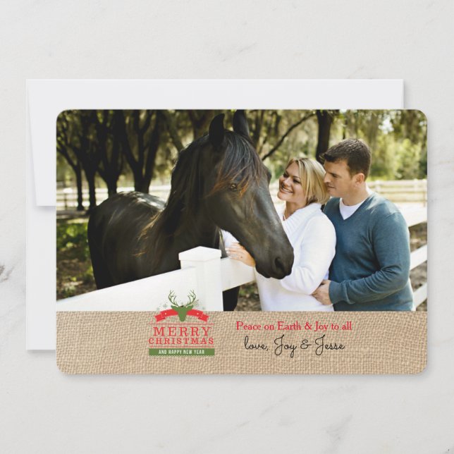 Fotokort för hjortens huvudetikett julkort (Framsida)