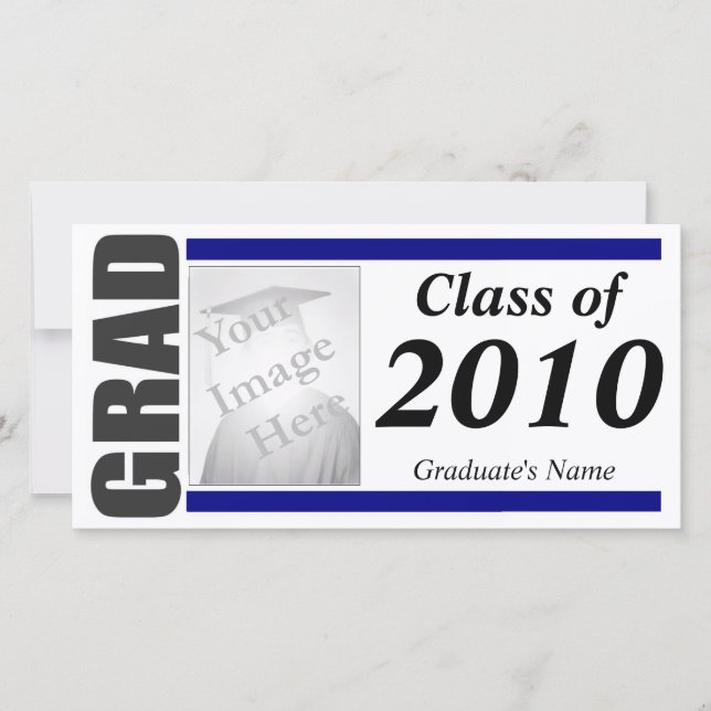 Fotokort för inbjudan till studenten - blått (Framsida)