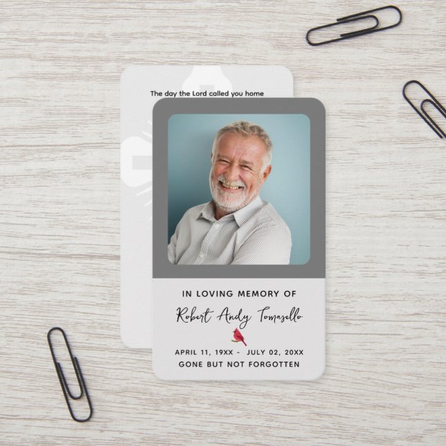 Fotokort för kardinal Funeral Memorial Prayer Visitkort (Fram/Back In Situ)