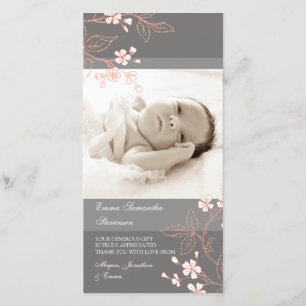 Fotokort för koral Grått Tack Baby Shower Kort