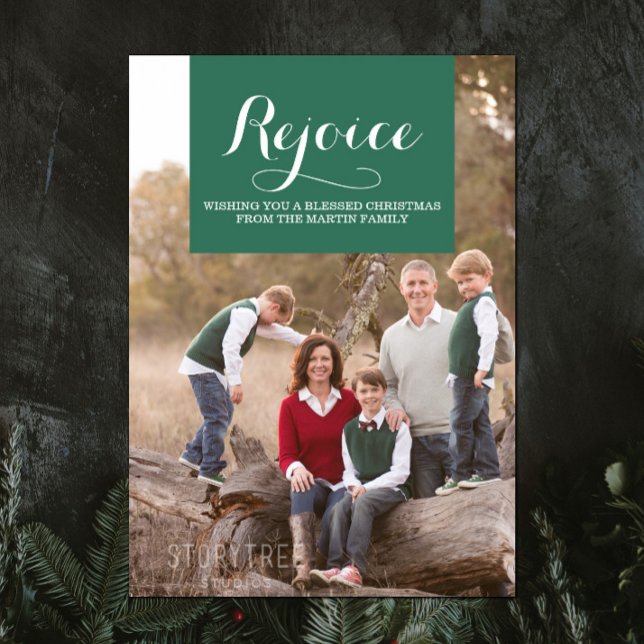 Fotokort för kvarstående Helgdag | GRÖNT Julkort (Green Elegance Squared Holiday Photo Card)
