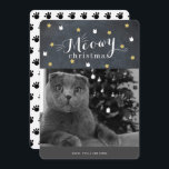 Fotokort för Meowy-julklapp för kalkylbladet Inbjudningar<br><div class="desc">Det här söta "meowy christmas"-helgdag har ditt foto och mönster av faux guld-stjärnor och vit cat ansikte på en svart kritbakgrund. Den omvända sidan har en vit bakgrund med kattens mönster för färgutskrift. Anpassa efter dina behov. Du hittar fler matchande produkter i min butik.</div>