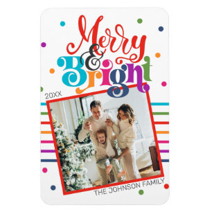 Fotokort för Merry & Bright-julfamiljen Magnet