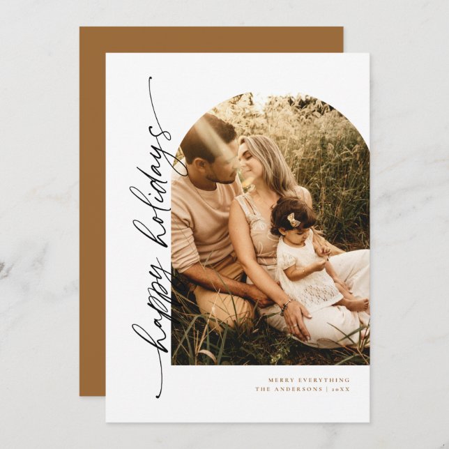 Fotokort för Modern Arch Script-Helgdag Inbjudningar (Fram/baksida)