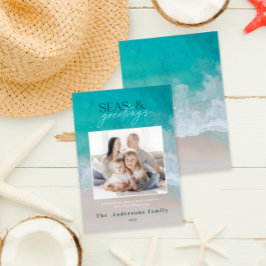 Fotokort för modern havsstrandfamilj julkort