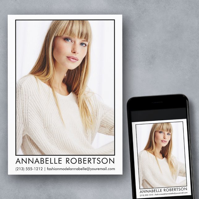 Fotokort för Modern Professionell Model Actor Inbjudningar (Customize to change background color, text size, style or to add more photos to back of card.)