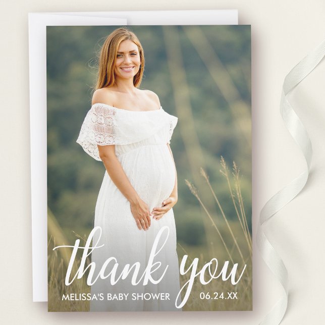 Fotokort för modernt skript i Tacken Baby Shower Inbjudningar (Customize to add text to back of card.)