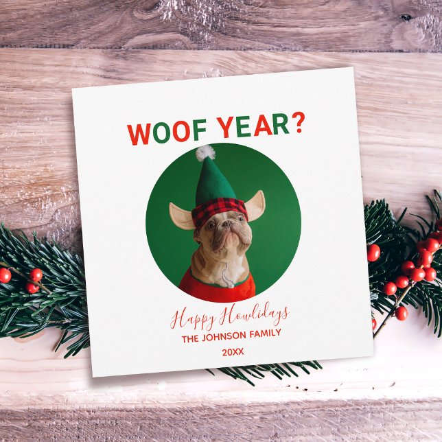 Fotokort för Pet-julfotkort för Helgdag (Woof Year? Send this card for holiday cheer!)