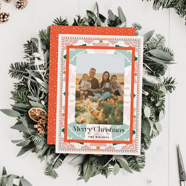 Fotokort för Retro Rosa Julgranar Helgdag Inbjudningar (Skapare uppladdad)